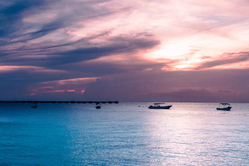 Boats in the turquoise waters of Cozumel