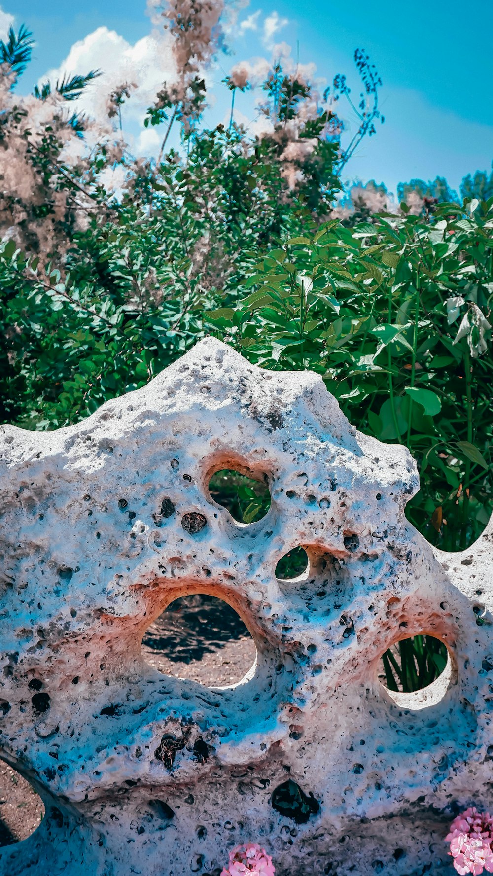 a rock with a face carved into it