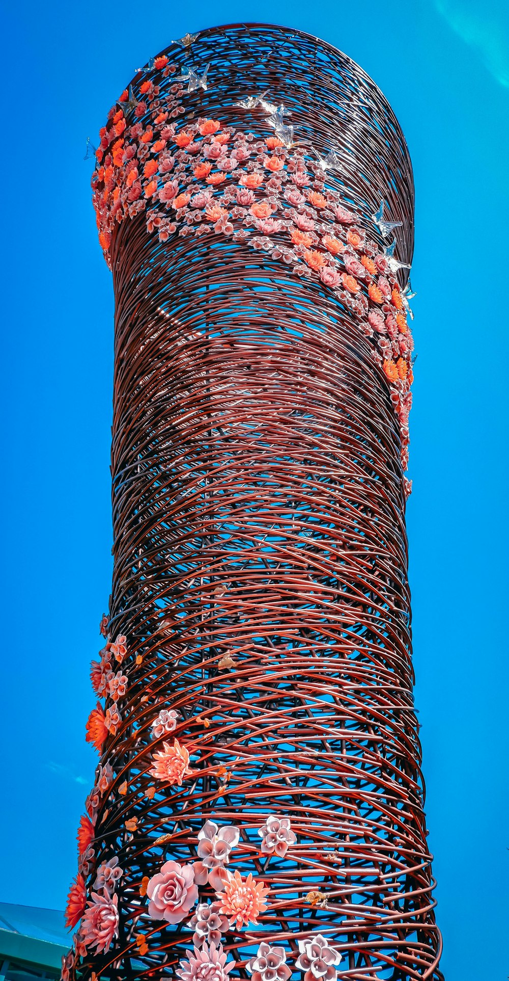 a large red and white sculpture