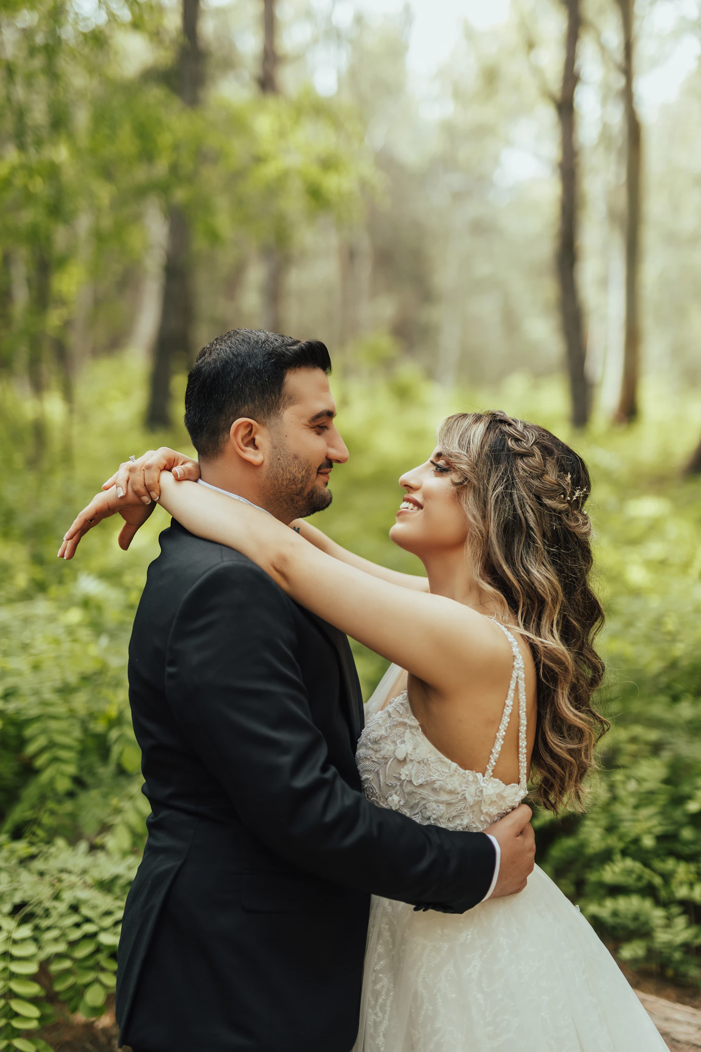 Wedding couple sharing a kiss showing the intimate connection that wedding photography documents when the timeline allows for the session to proceed without rushing