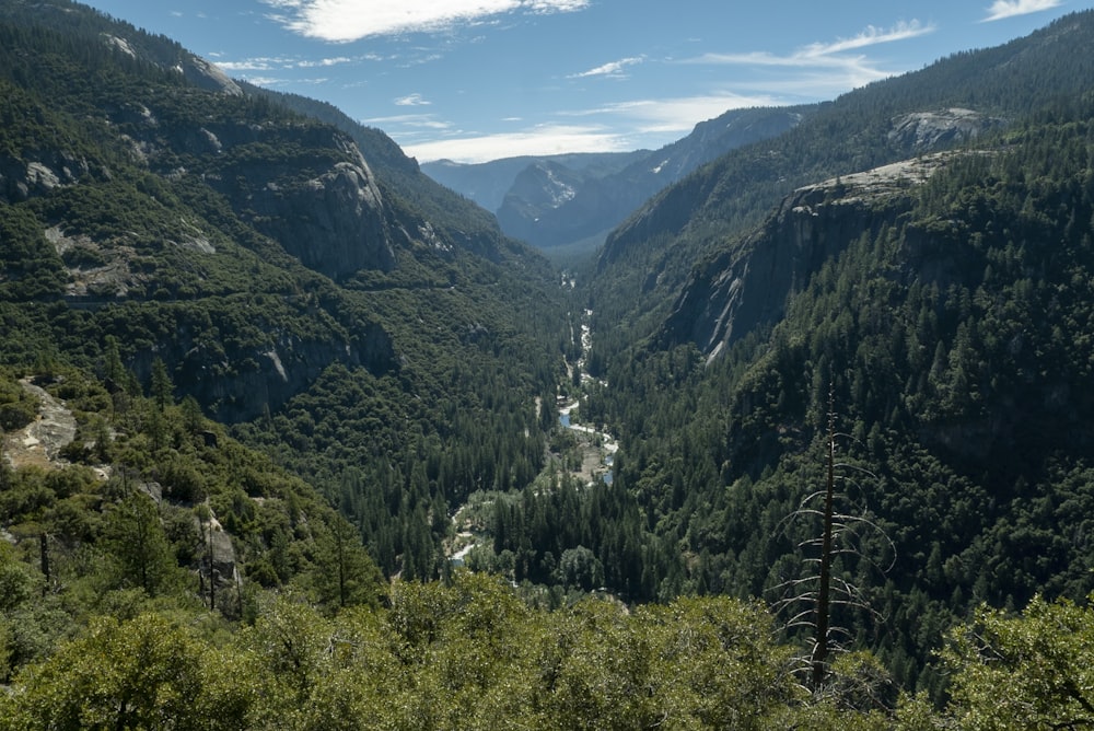 a waterfall in a valley