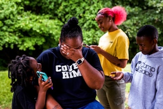 a group of people standing outside