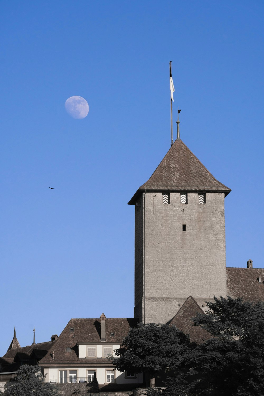 a building with a flag on top