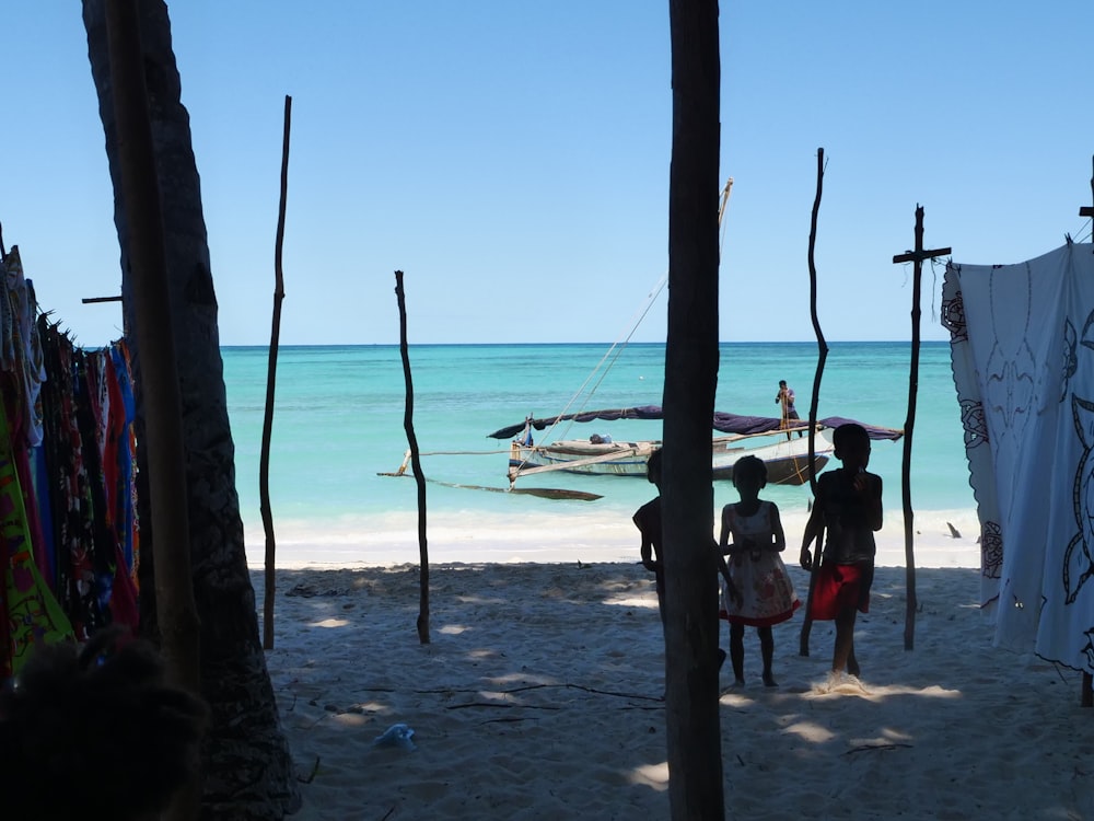 a couple of people walk on a beach