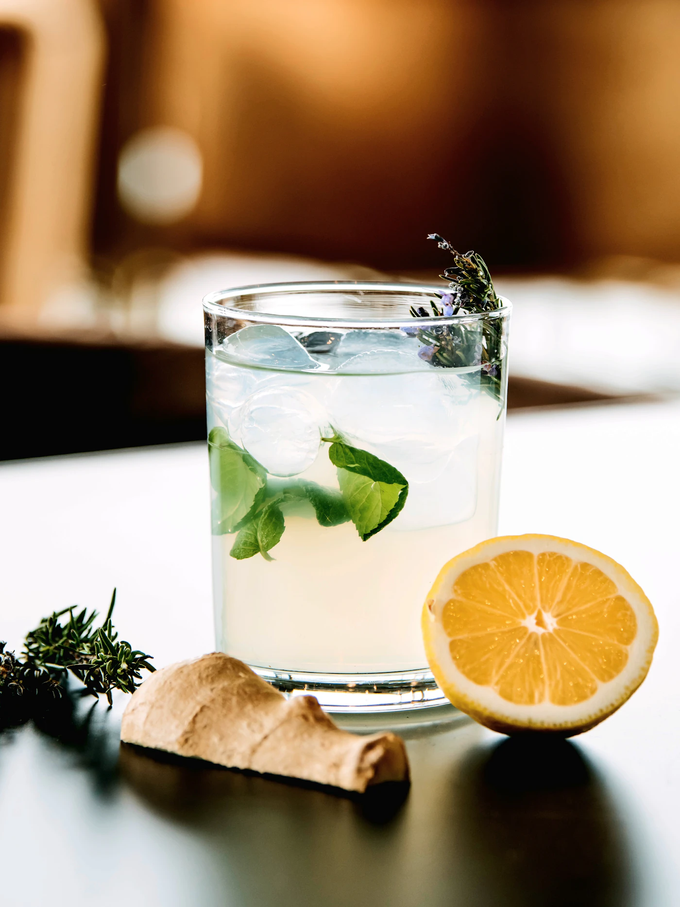 Refreshing herbal drink with lemon and herbs