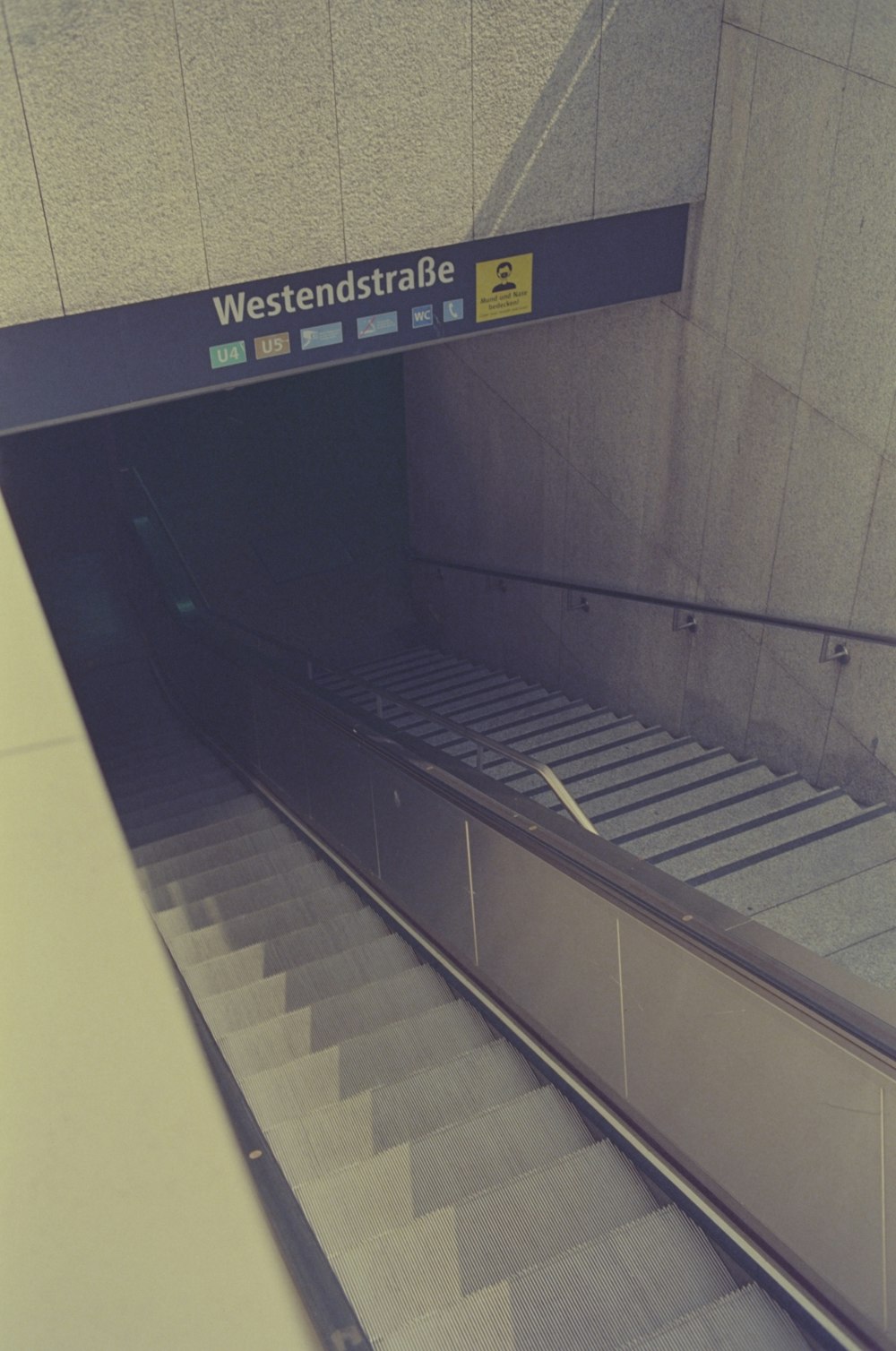 a sign on a staircase