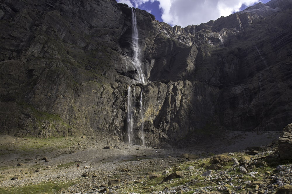 a waterfall in a rocky area