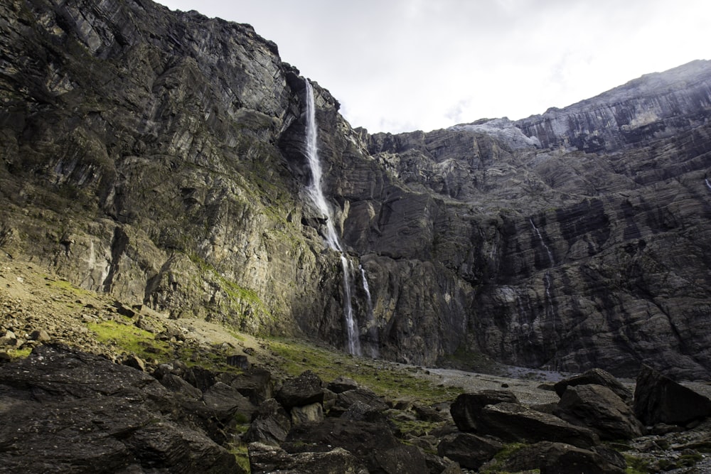 a waterfall in a rocky area