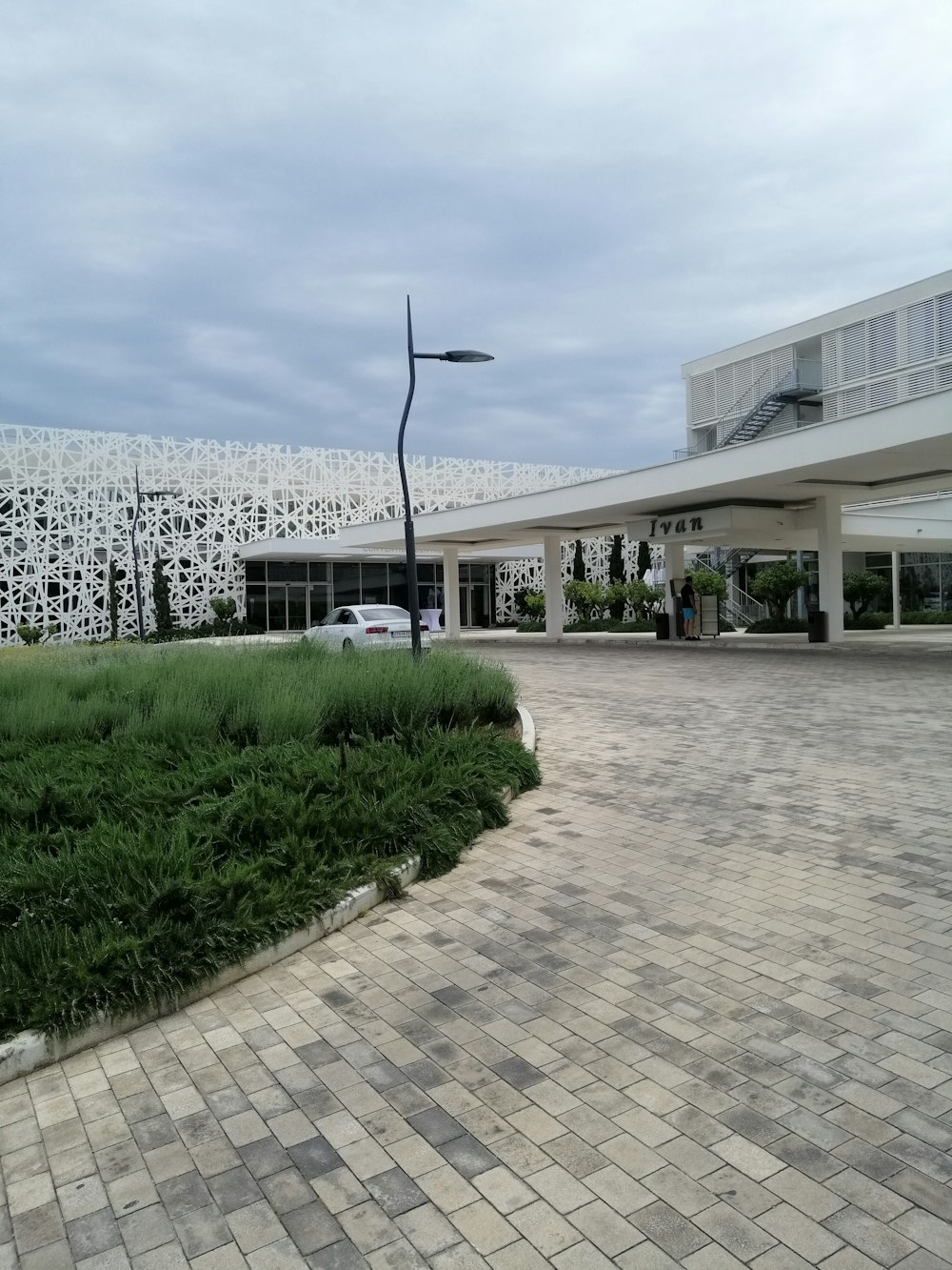 a building with a parking lot