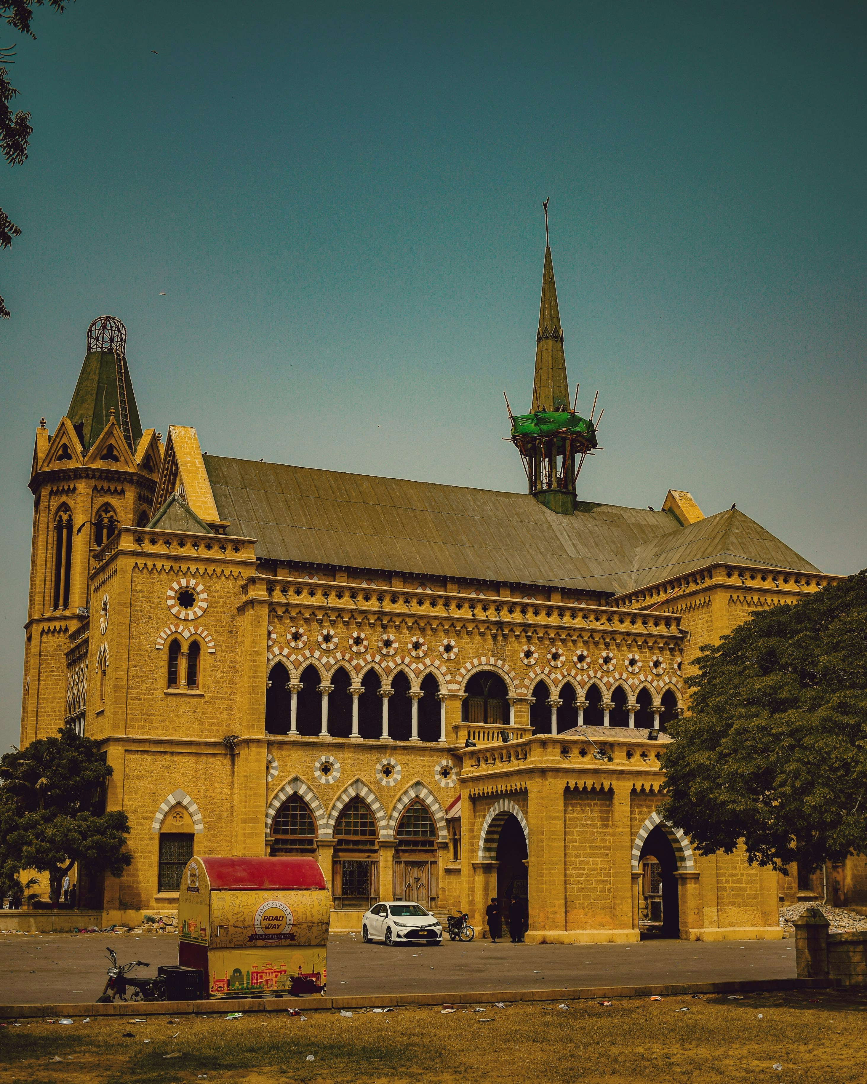 a large building with a tower