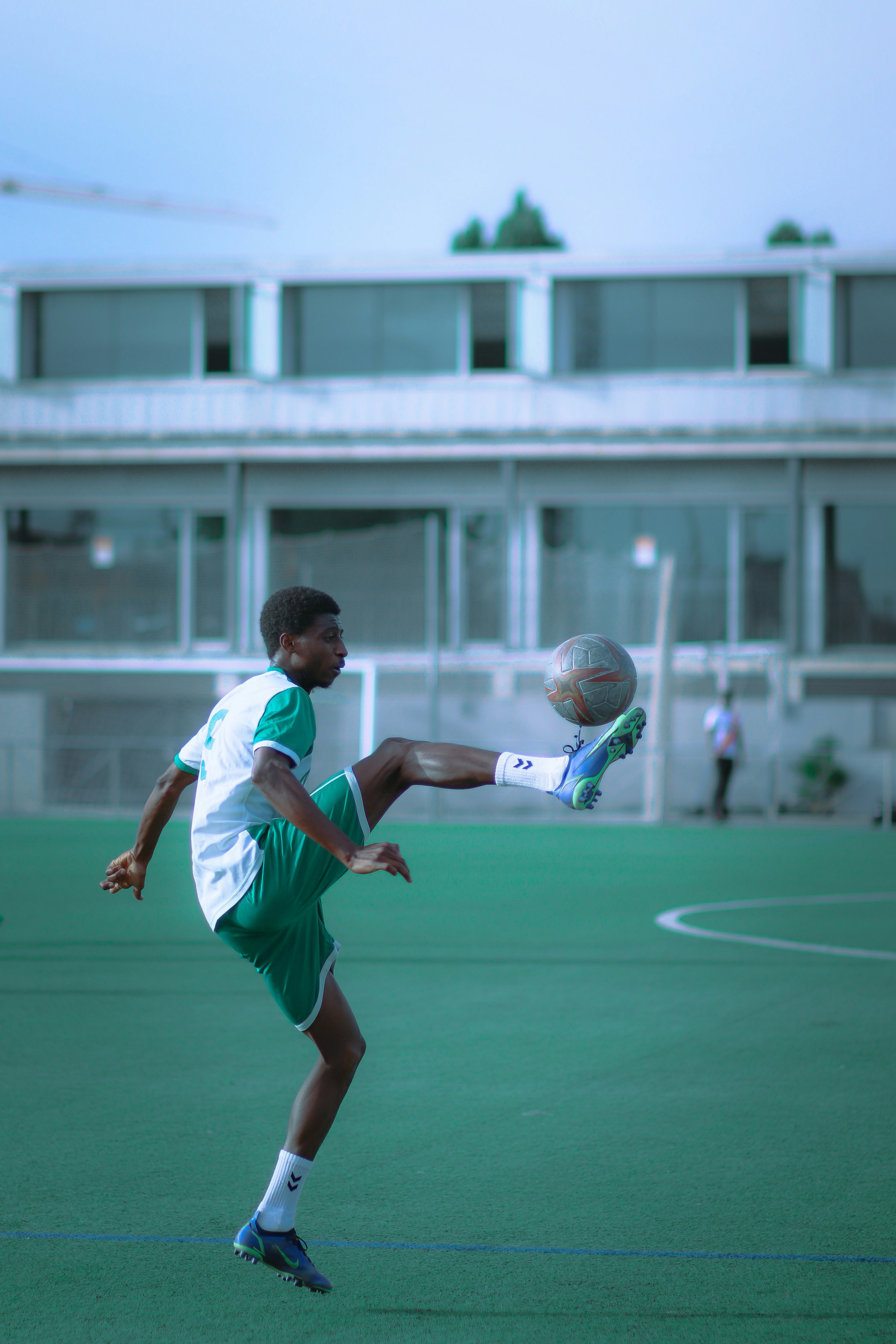 a man playing football