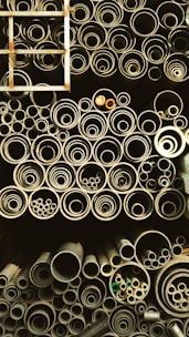 A well-organized storage space for plumbing supplies.
