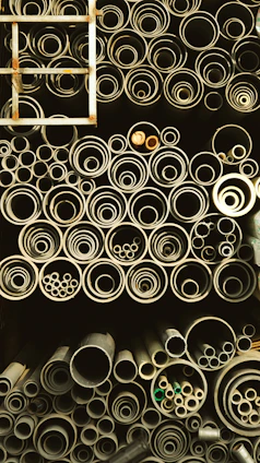 Collection of durable plumbing pipes neatly arranged
