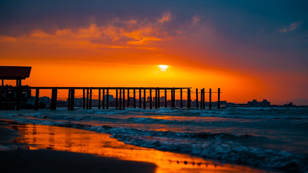 a sunset over a beach