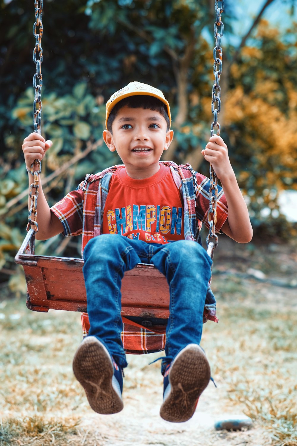 a boy on a swing