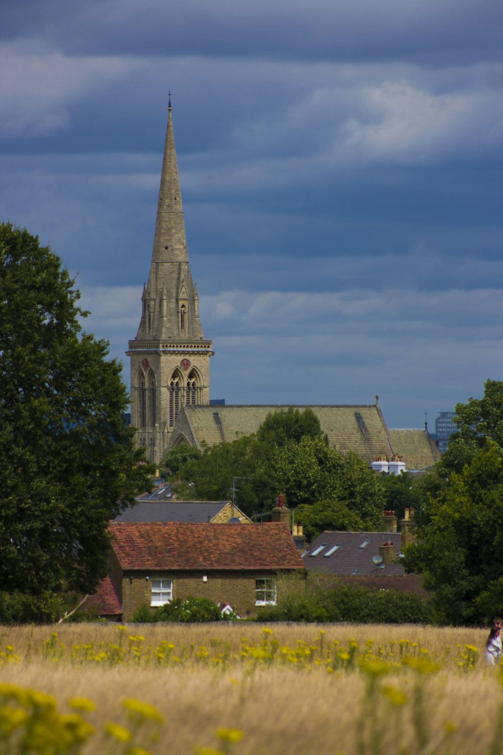 a church with a tall steeple