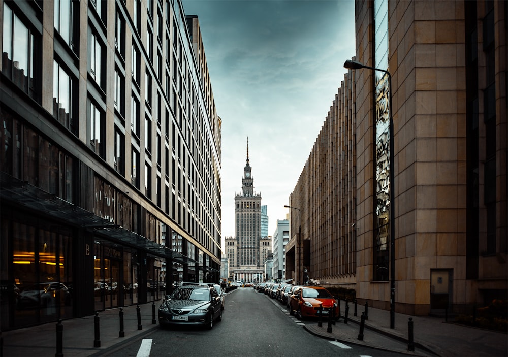 a street with cars and buildings on either side of it