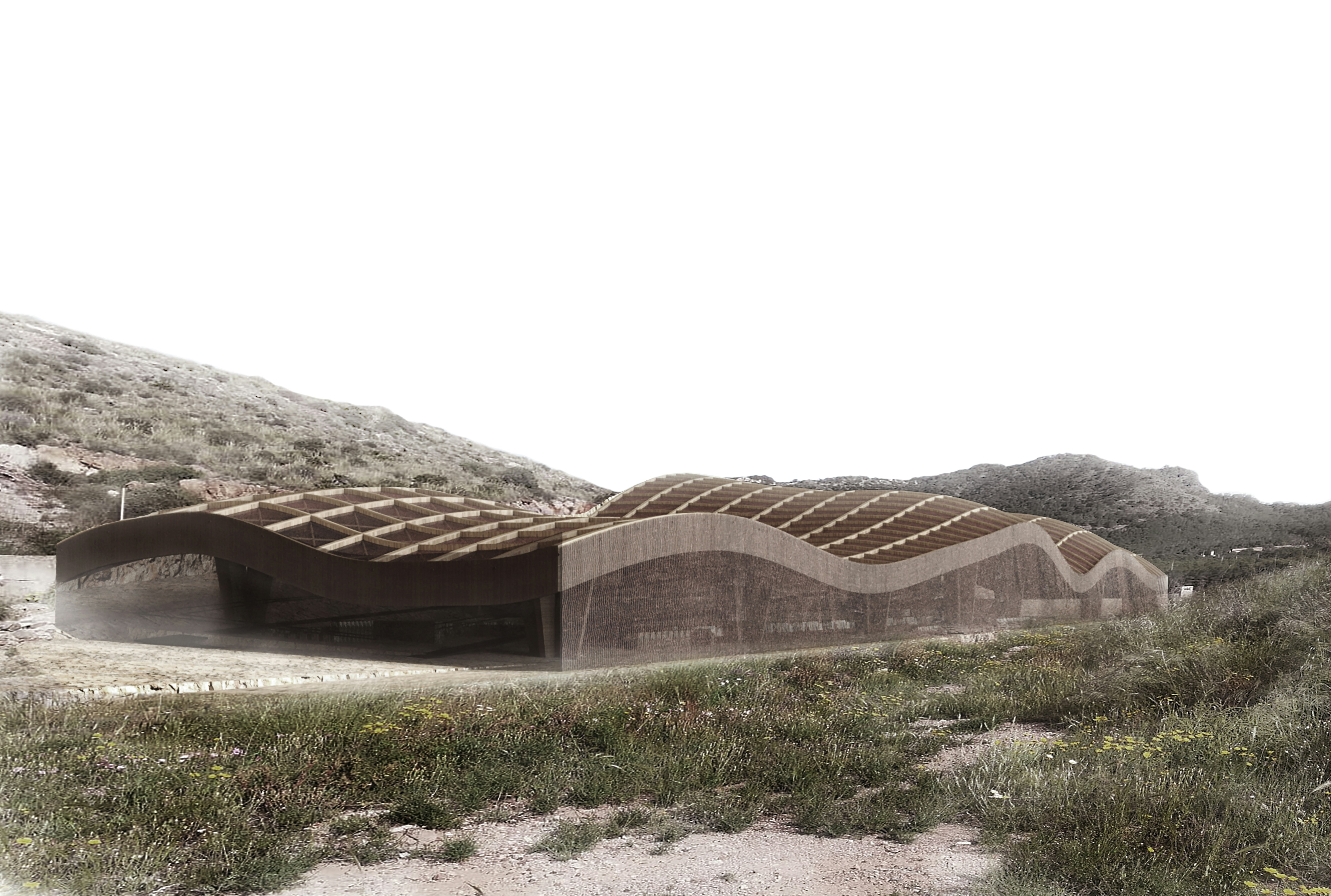 a stone building with a curved roof