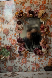 A delicate pastel-toned mirror painting reflecting a romantic wedding scene.