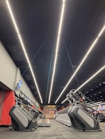 a large room with a large white and blue light