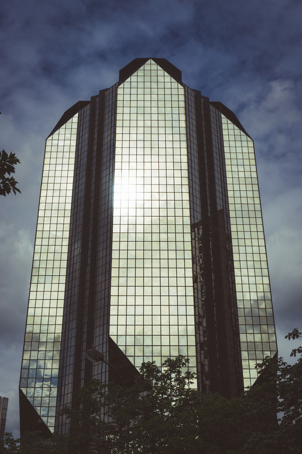 a tall glass building