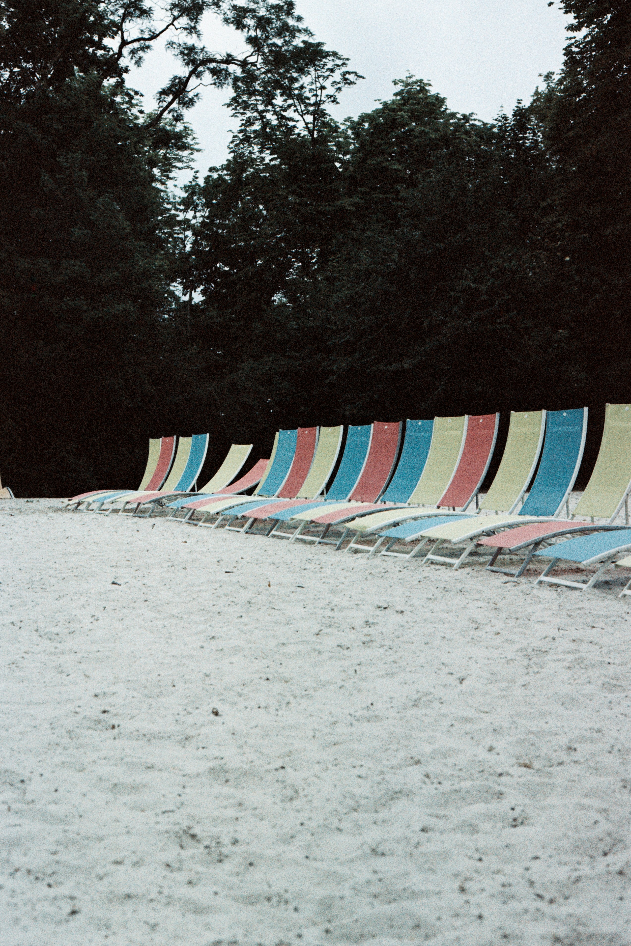 a row of beach chairs