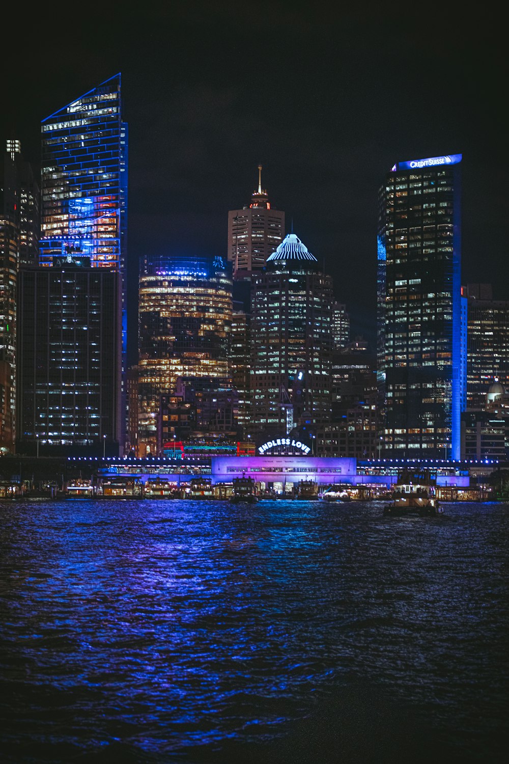 a city skyline at night