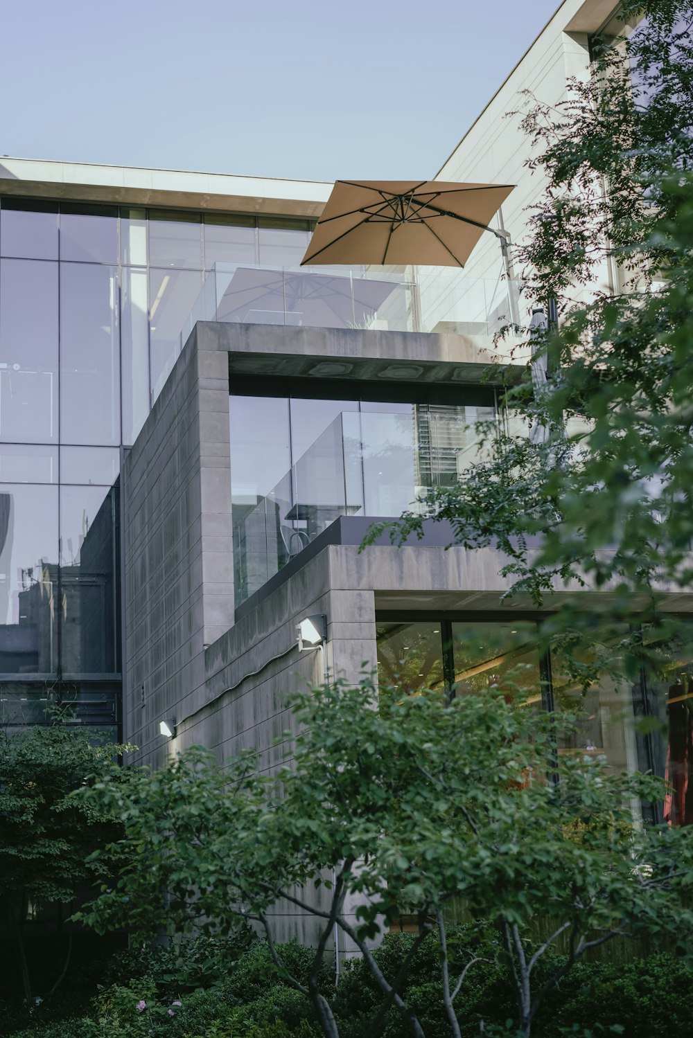 a building with a large umbrella