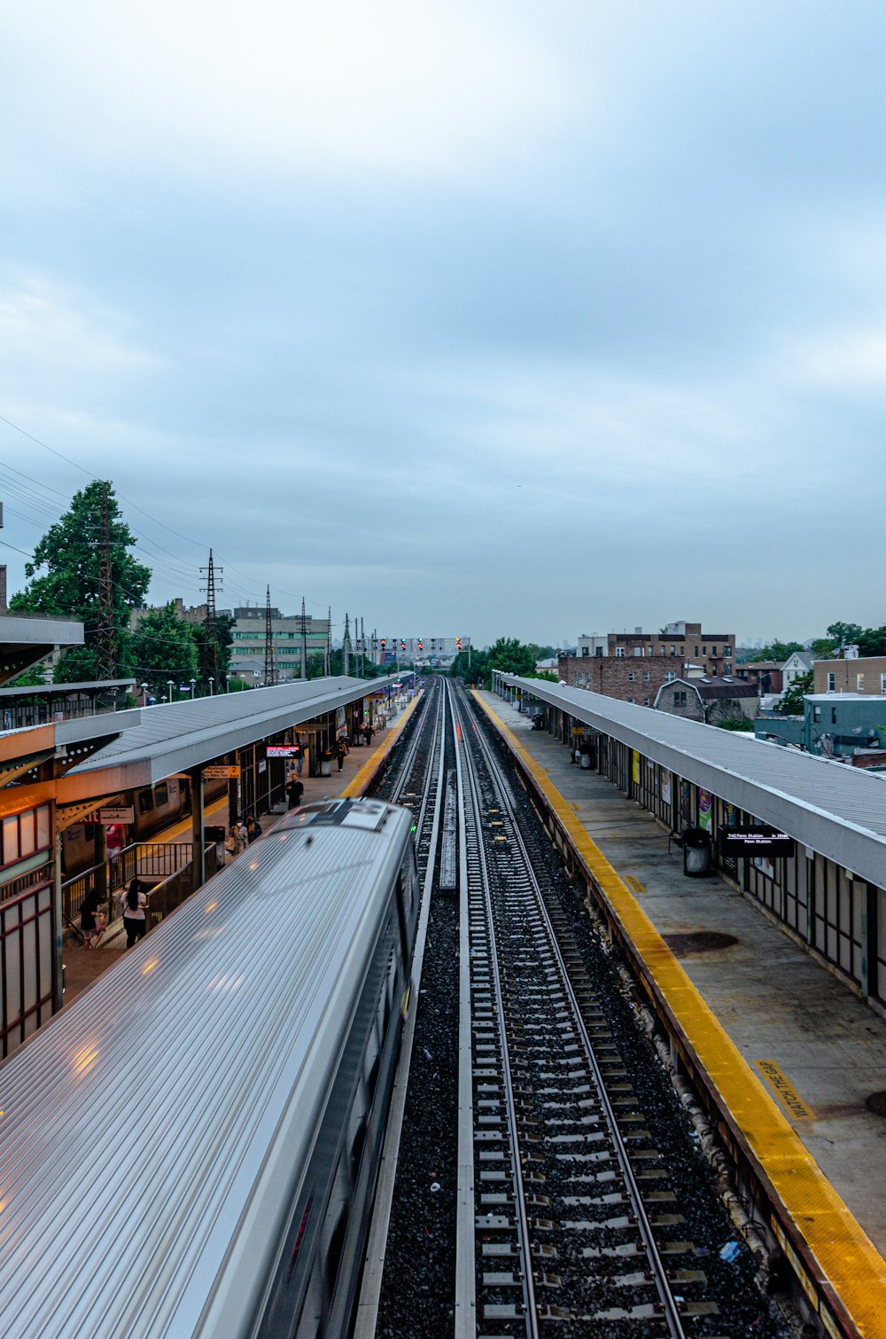 a train station with a train