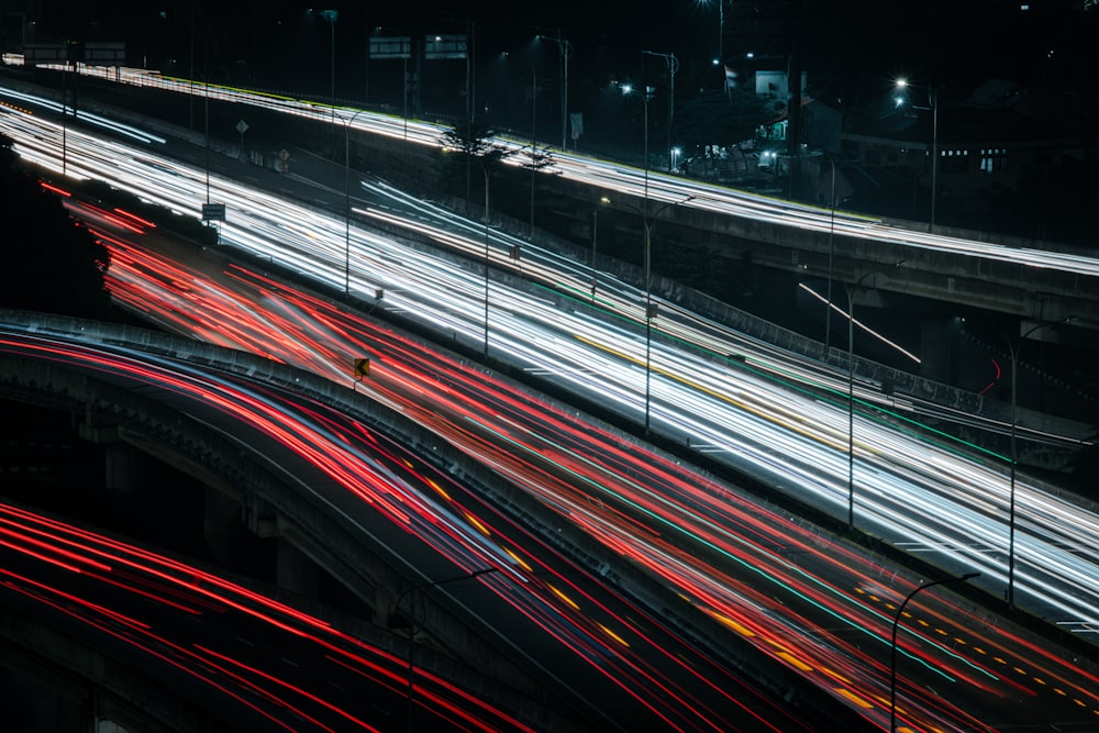 a highway with red lights