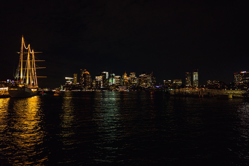 a city skyline at night