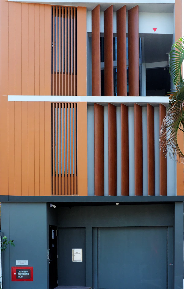Close detail of timber cladding on a home facade.