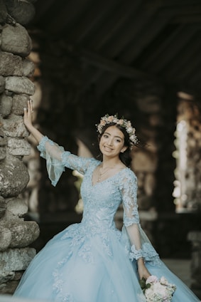 a person in a blue dress