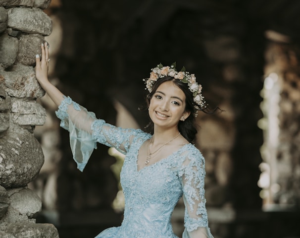 a person in a blue dress