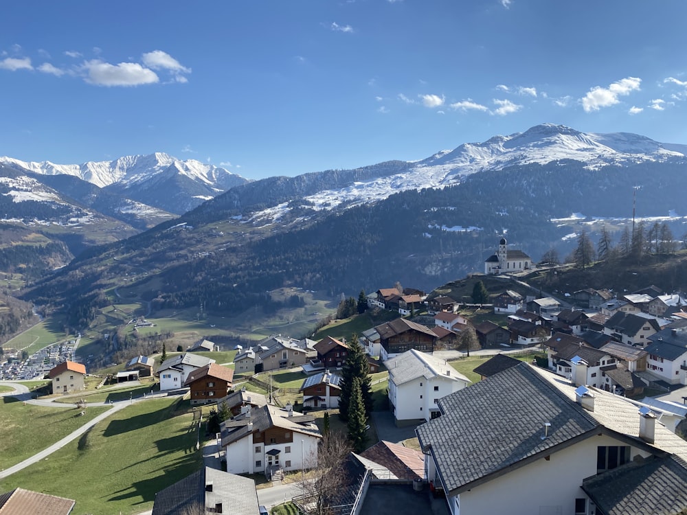 a town with mountains in the background