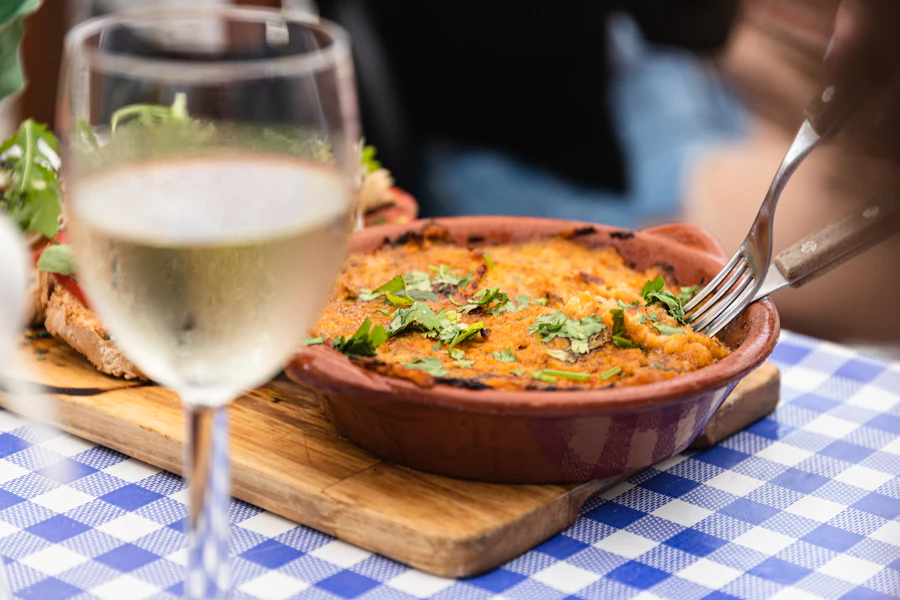 A meal at a sunny Portuguese restaurant terrace in the Algarve