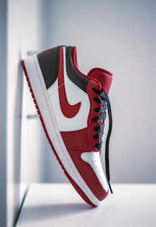 a red and white shoe