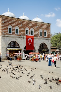 a group of people outside of a building