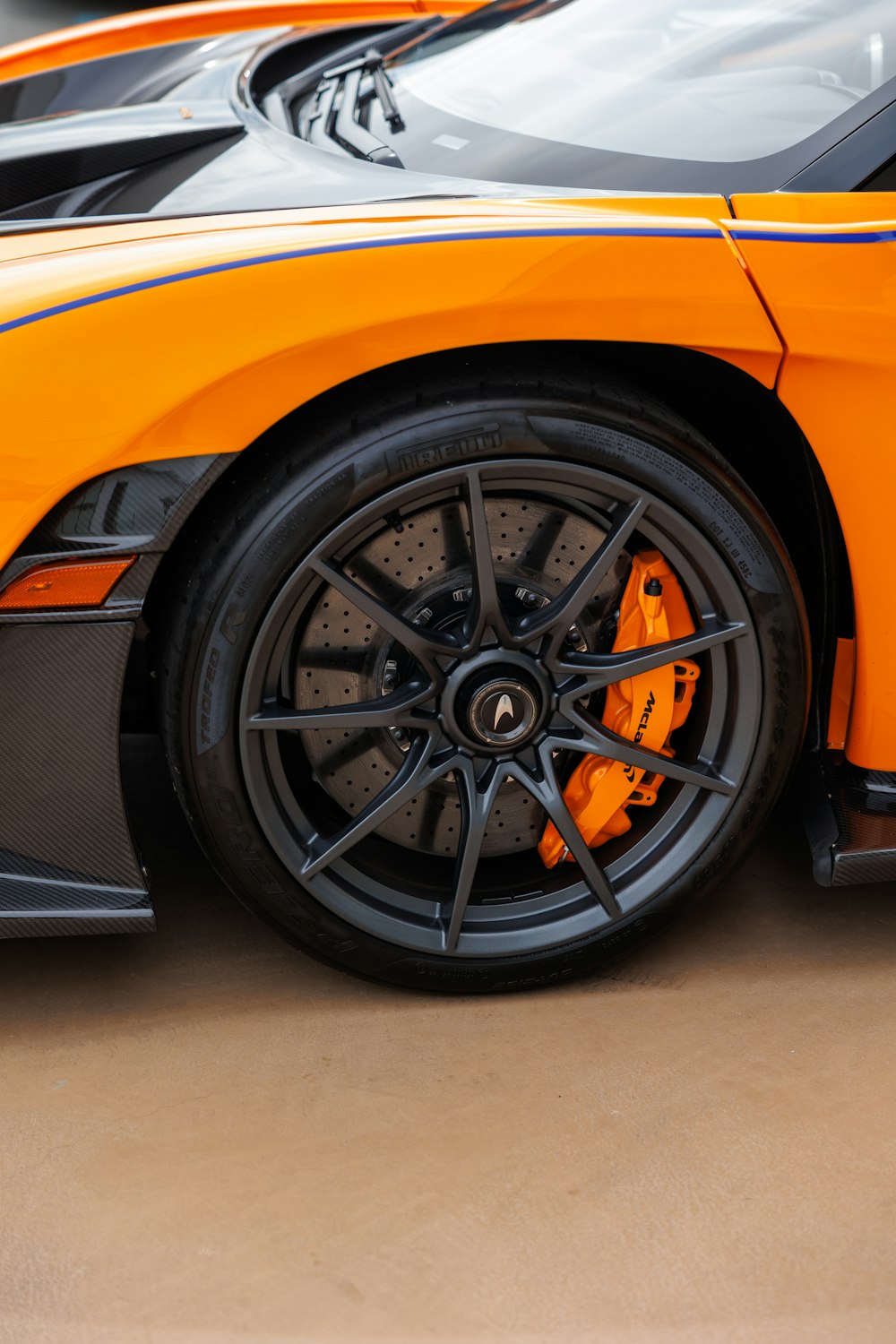 a car with orange rims