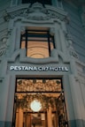 a doorway with a sign above it