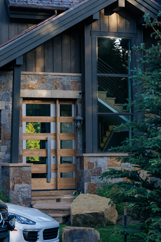 a house with a glass door
