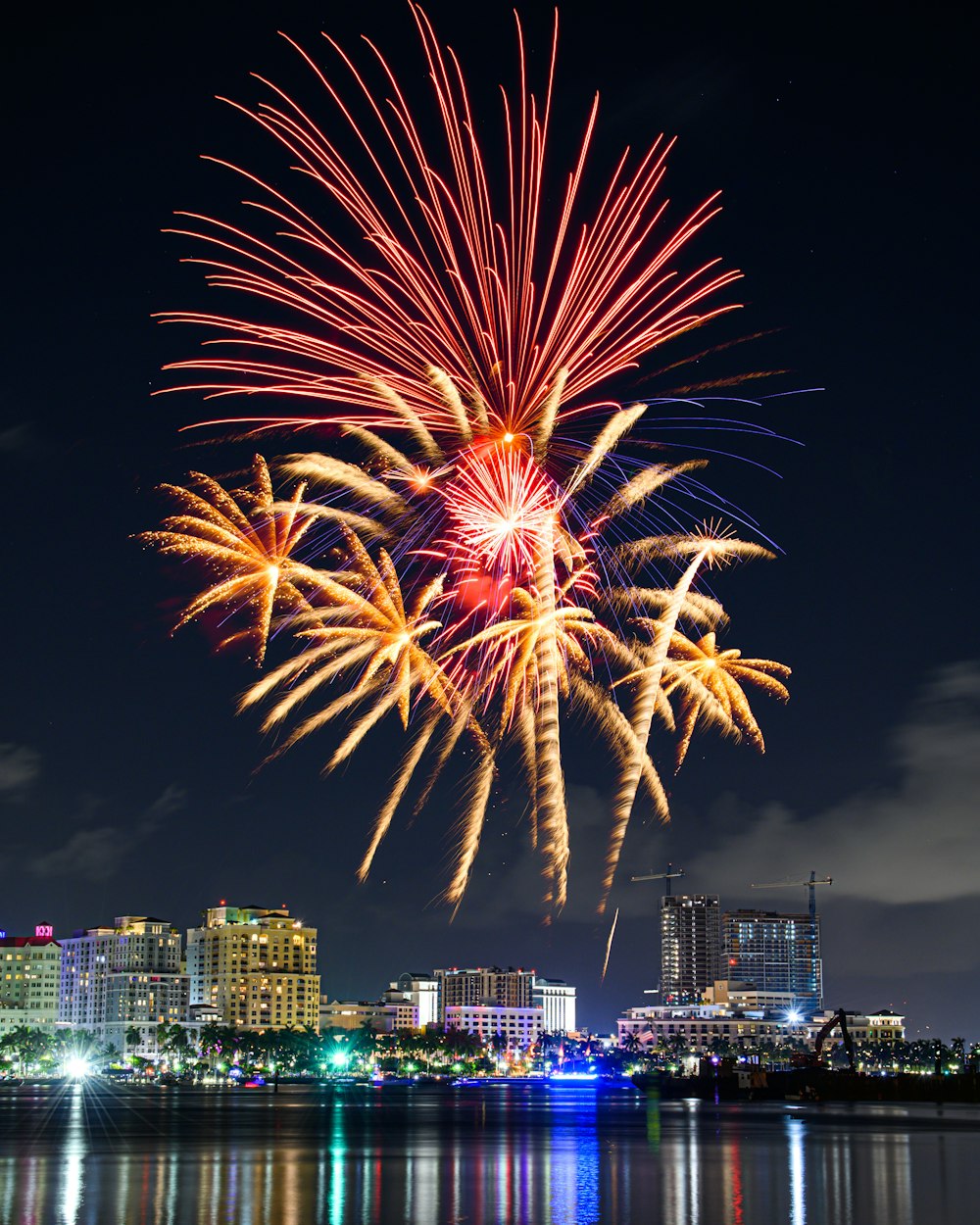 fireworks over a city