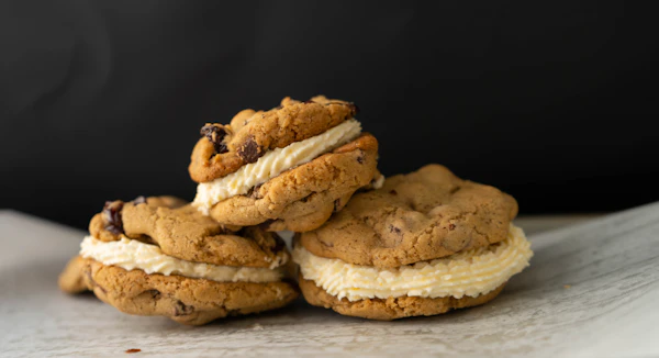 Cream-filled sandwich cookies, the style of Hokkaido's famous Shiroi Koibito souvenir