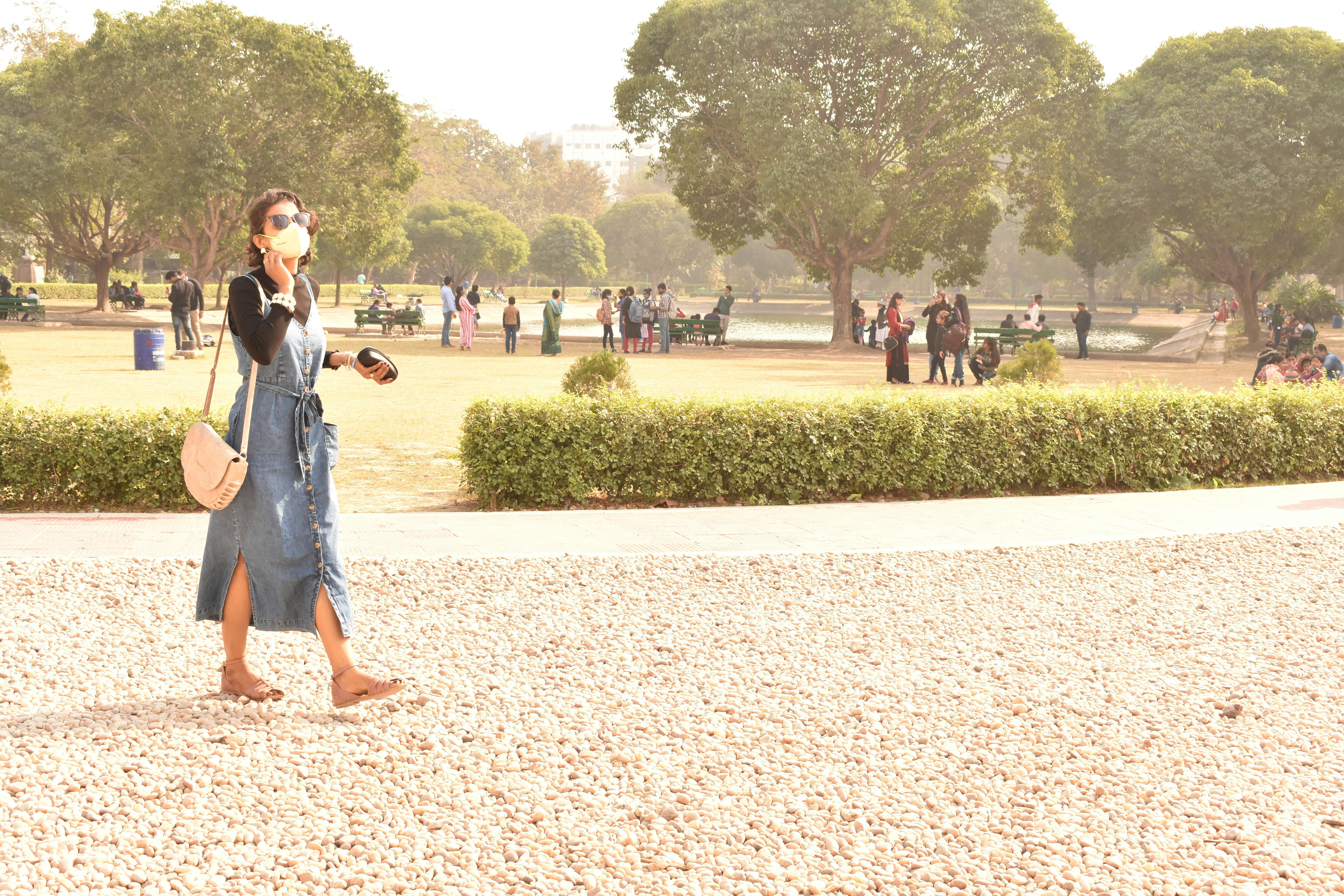 a man walking in a park