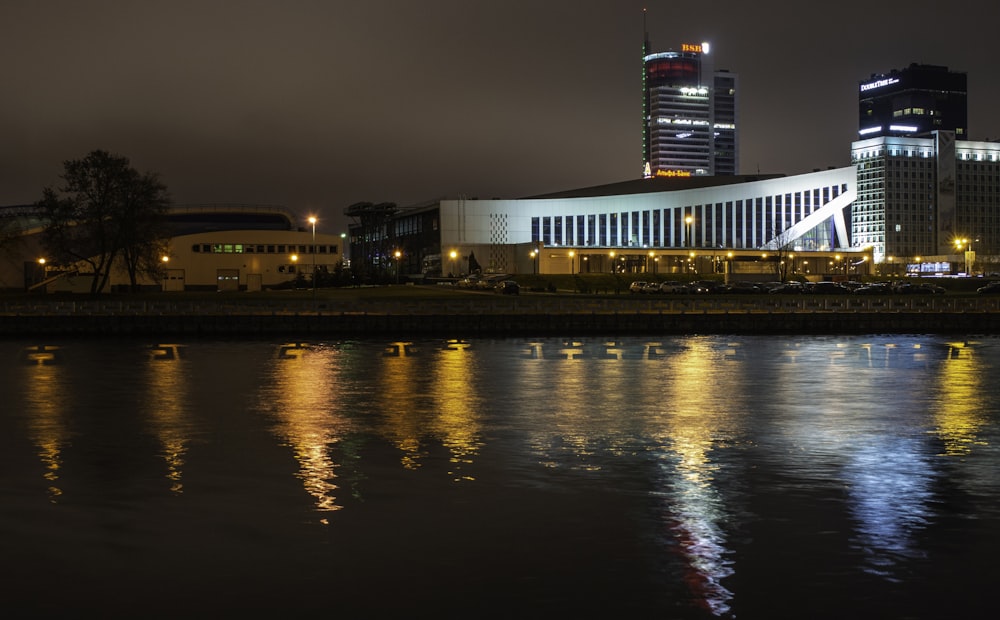 a body of water with buildings along it