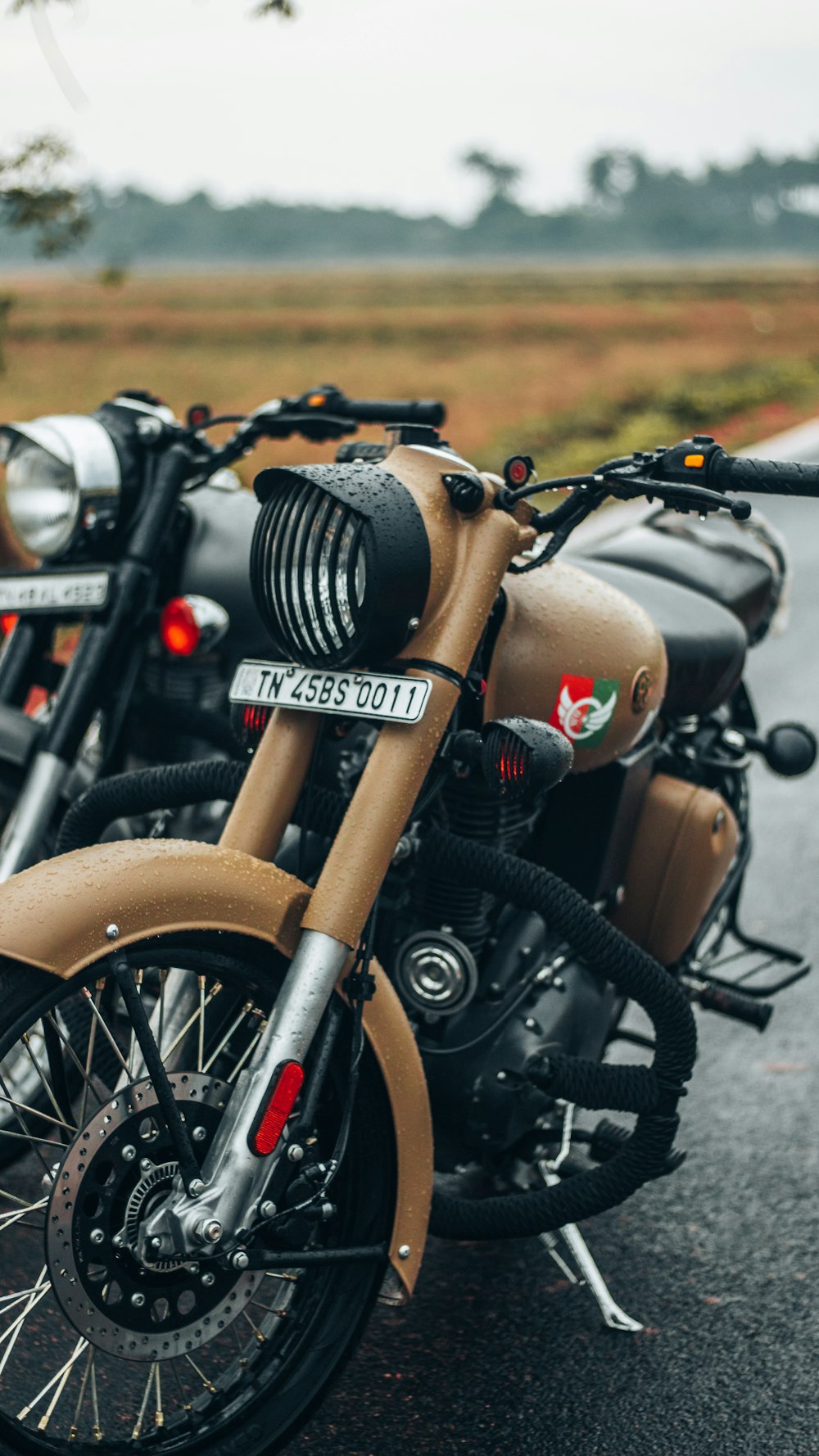 a motorcycle parked on a road