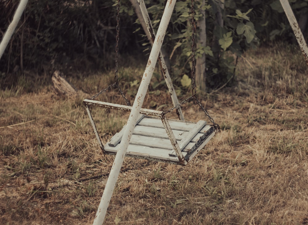 a chair in a grassy area