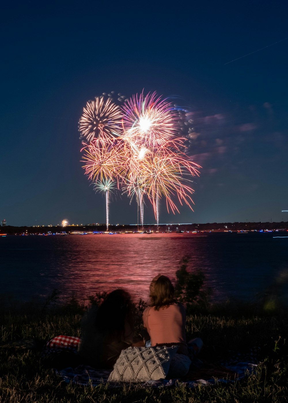 a group of people watching fireworks