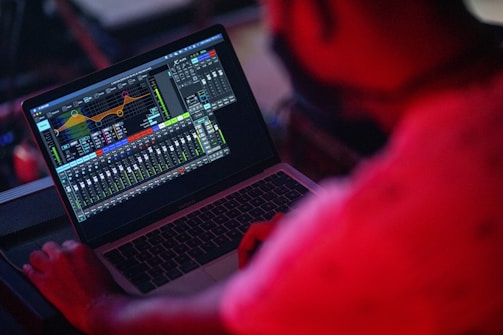 a person holding a laptop