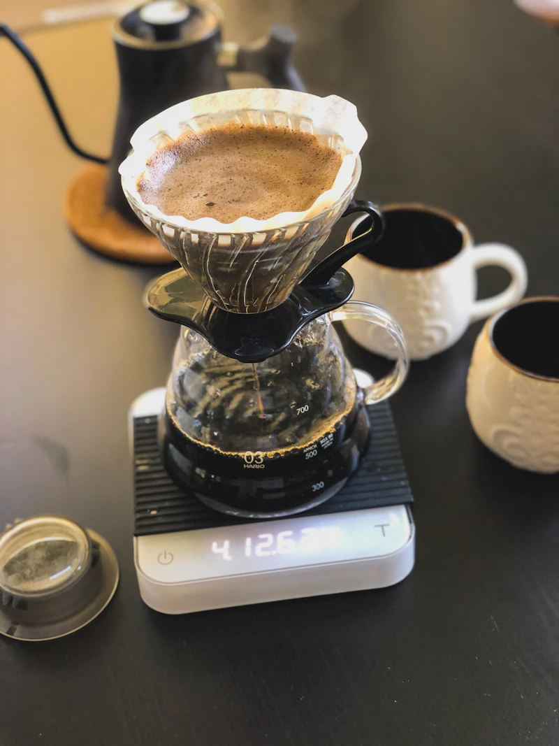 Pour-over coffee brewing with a filter dripper